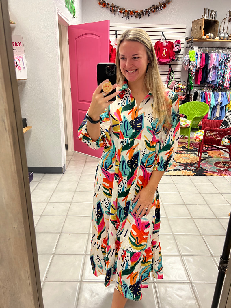 Tropical Print Midi Dress