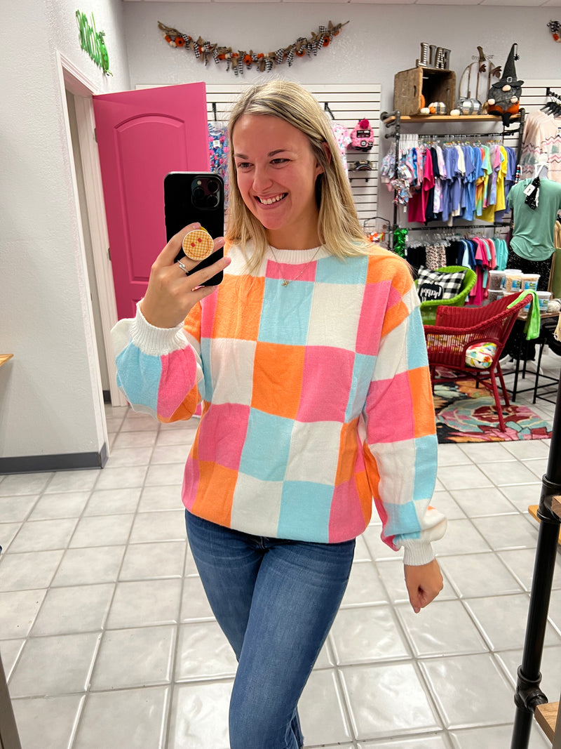 Fun Colored Checkered Sweater