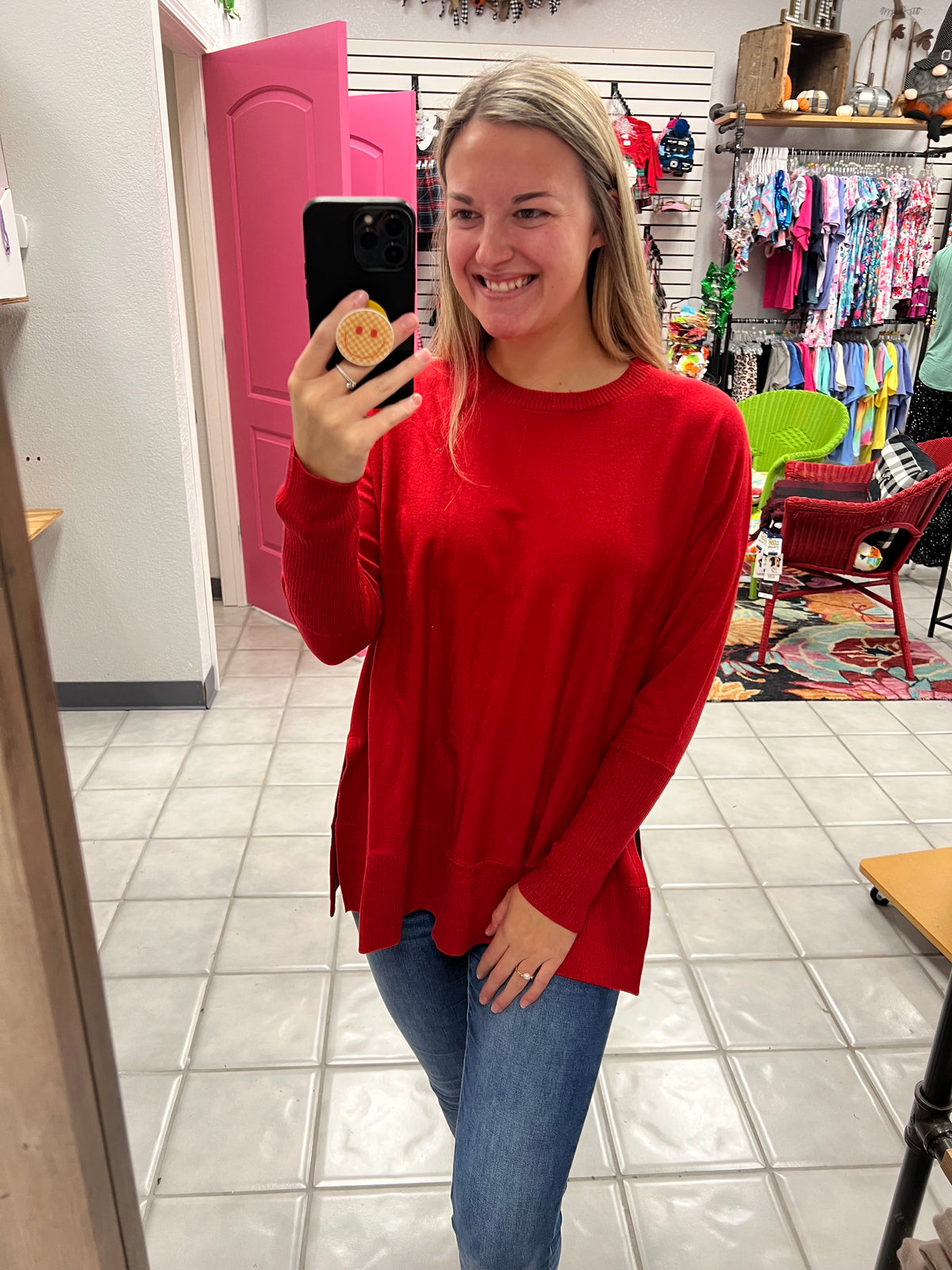 Red Dolman LS Top